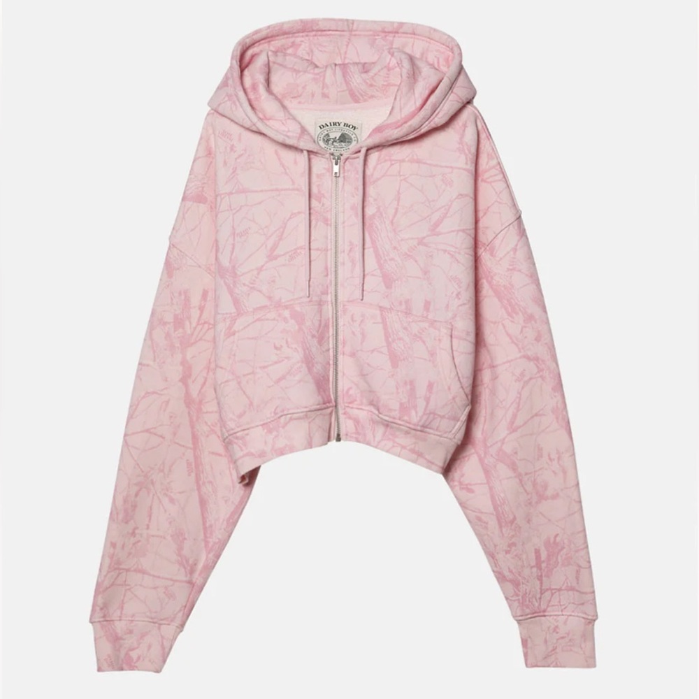 DAIRY BOY PINK CAMO CROPPED ZIP UP HOODIE